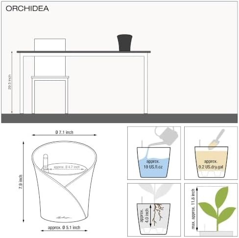 Lechuza 13961 ORCHIDEA Self-Watering Planter for Indoor and Outdoor Use, 7.2" x 7" x 7.7", Slate Matte - Image 3