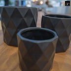 Round Ceramic Pot with Embossed Rectangle Design Outdoor/Indoor Medium Ceramic Decorative Planter for Garden Patio Balcony Home: Black 7.25"x7.25"x6.75"H; 5.75"x5.75"x5.75"H; 4.25"x4.25"x4.25"H - Image 6