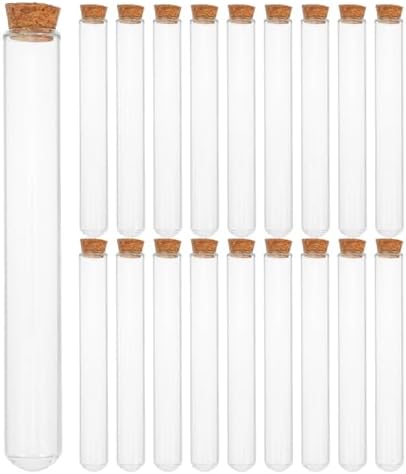 OUNONA 20ml Round Bottom Glass Test Tubes Cork Stoppers 20pcs for Lab Plant Propagation by OUNONA