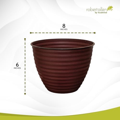 Headwind Woodsdale Collection Ironstone Planters for Outdoor Plants 8" Charcoal – Decorative Flower Pots for Patio, Garden, or Porch – Lightweight, Durable Metal Planters by Robert Allen - Image 2