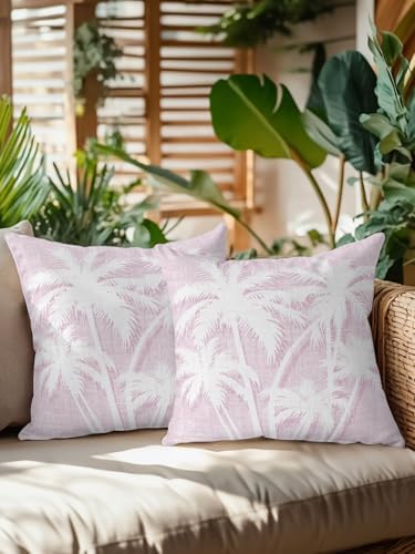 Outdoor Pillows Waterproof Set of 2, Tropical Palm Tree Patio Throw Pillows for Couch Bed Sofa with Insert, Vintage Lavender Exotic Botanical Plants Decorative Reading/Camping Pillow Set 16x16 Inch - Image 2