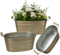 3 Pack 15 Inch Oval Planters with Handles, Antique Brass Galvanized Finish by vensovo