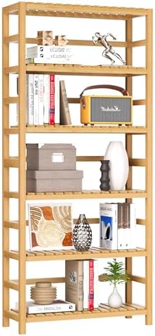 VASMIA 6-Tier Bamboo Shelf,Bamboo Storage Shelving Unit,Tall Bookcase with Adjustable Shelves,Multipurpose Storage Display Shelf for Bathroom, Living Room, Balcony, Kitchen,Natural by VASMIA