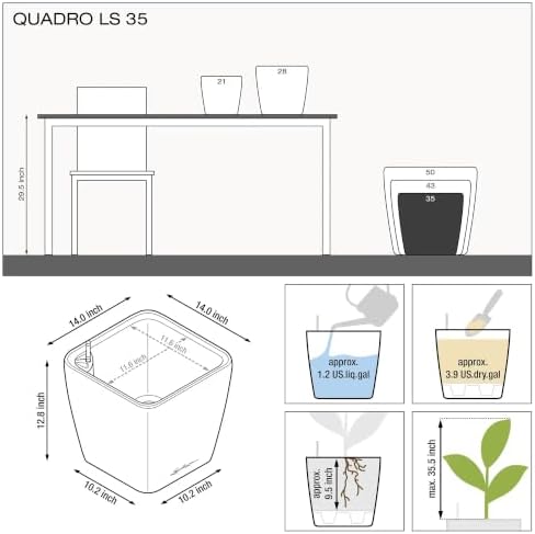 Lechuza 16160 Quadro LS 35 Self-Watering Planter, Cream White High Gloss - Image 3