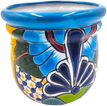Talavera Planter Pot, Hand-Painted Mexican Ceramic Pot with Drainage Hole, Indoor Outdoor Rustic Botanical Terracotta, 7 Inch, Light Blue Multicolor - Image 3