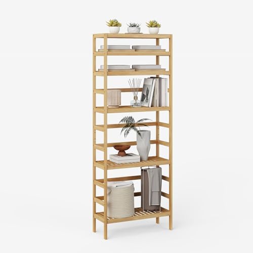 Bamboo Rack, Adjustable Bamboo Shelf, Bathroom Living Room, 6-Tier by Elepude