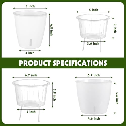 Self-Watering Pots for Indoor Plants, 16-Pack Self Watering Planter with Drainage Holes, Small African Violet Pots with Water Indicator, 10-Pack 5''/6-Pack 6.7'' Orchid Pot, White - Image 4