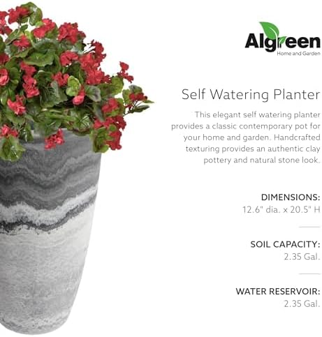 Algreen 43429 Acerra 12 Inch Diameter x 20 Inch Tall Curved Yard and Patio Vase Garden Flower Plant Planter Pot, Marble (2 Pack) - Image 2