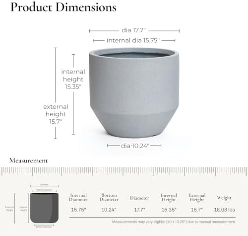 LuxenHome 17.5" Round Plant Pot, Concrete Large Indoor Outdoor Planter Gray - Image 2