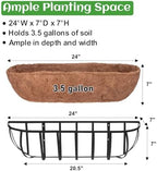 GameXcel 24 Inch Over Railing Planter 4 Pack - Window Box or Wall Mounted Flower Box with Coco Liner and Adjustable Hooks - Metal Deck Balcony Planter with Expansion Screws for Deck Fence Porch - Image 2