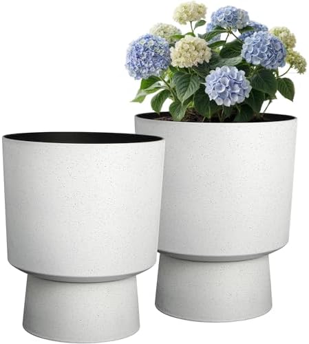 Autodaya 16.75" Urn-Style Planters Set of 2, White Terrazzo Pedestal - Image 2