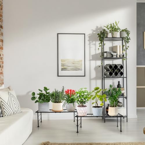 2 Pack Metal Plant Stand Indoor Outdoor, 1 Tier Heavy Duty Flower Pot Stands, Space-Saving Ladder Planter Holder, Decorative Flower Display Rack for Patio Living Room Garden Corner Balcony - Image 7