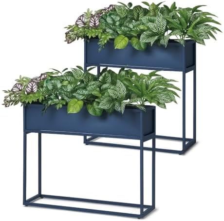 Cocoyard Elevated Metal Planter Boxes - 28 Inch Durable Raised Garden Bed with Legs for Herbs and Flowers - Perfect for Outdoor Plants, Patio, Balcony & Sunroom (Navy, 28" H - 2 Pack) by CocoyardGardenSupply