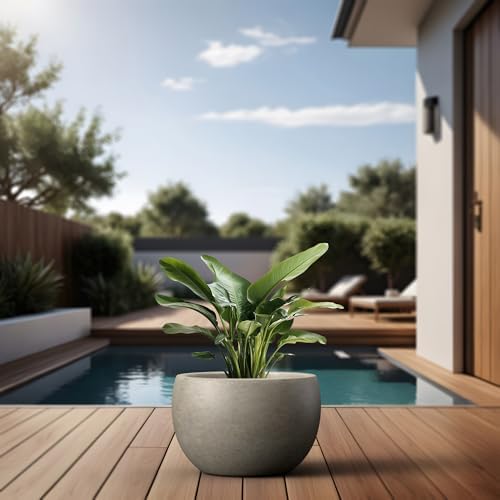 Kante Modern Home Minimalist 14.8" Dia Weathered Concrete Bowl Planter - Image 6