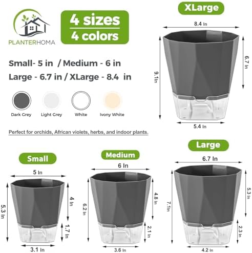 12 Pack Self Watering Plant Pots 6 Inches Self-Watering Planters for Indoor and Outdoor Plants African Violet Succulent Pots Clear Pot for Plants Large Herb Orchid Flower Houseplant Plant, Dark Grey - Image 3