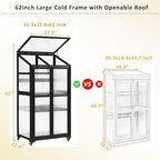 Small Greenhouse 62" H Cold Frame Portable Greenhouse with Lockable Wheels Openable Roof and Adjustable Shelves 3-Tier Wooden Greenhouse Cabinet for Indoor Outdoor Patio Balcony Garden, Black - Image 6