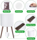 D'vine Dev 16 Inch Planter Pot with Wood Stand, White, 88-O-E-1 - Image 4
