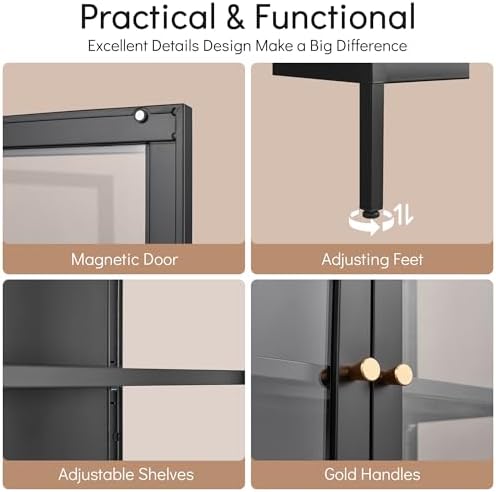 Polup 66" Black Glass Display Cabinet, 3-Side Clear View for Collectibles - Image 6