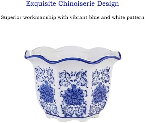 Chinoiserie Décor Planters, Ceramic Flower Pots with Drainage, Set of 3 - Image 2