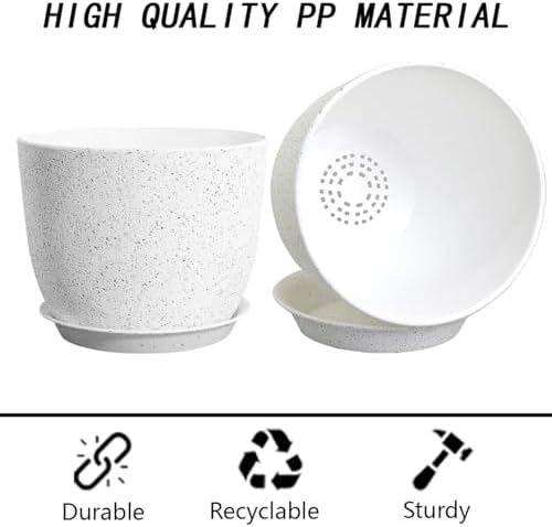 2Pack Large Indoor Planter Pot 12 Inch Plant Pot, Modern Flower Pots for Out Door Plants, Speckled White Plastic Planting Pots with Holes & Trays - Image 3