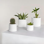 JONATHAN Y Silas Modern Minimalist Handmade Concrete Fluted Sculptural Cylinder Planter Set with Drainage Holes, Matte White (Set of 4) (PLN1000B-4SET) - Image 5