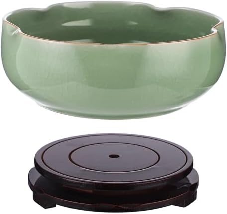 Ceramic Lotus Bowl Planter with Wood Tray, 7.8 in Green Water Lily Planter Pot, Hole Free Hydroponic Bowl, Ice Crack Glaze Flower Bowl for Lotus, Aquatic Plants, Bonsai, Desk Decor - Image 7