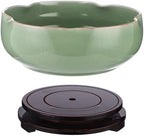 Ceramic Lotus Bowl Planter with Wood Tray, 7.8 in Green Water Lily Planter Pot, Hole Free Hydroponic Bowl, Ice Crack Glaze Flower Bowl for Lotus, Aquatic Plants, Bonsai, Desk Decor - Image 7