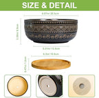 G EPGardening 8 Inch Ceramic Succulent Planter Pots for Indoor Plants Round Shallow Bonsai Planter Pot with Drainage and Bamboo Saucer, Black - Image 3