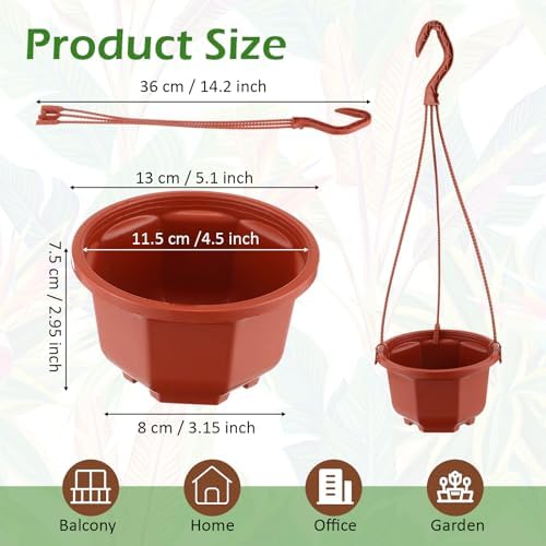 Roshtia 50 Pack 5.1 Inch Plastic Hanging Plant Pots with Hooks, Brown - Image 2