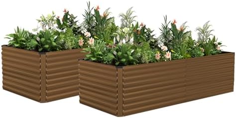 NAVINE 8x4x3ft Outdoor Metal Raised Garden Bed, Metal Planter Box, 2-Pack by NAVINE