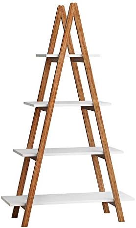 Knocbel 4-Tier Bamboo Ladder Shelf Storage Shelves Display Rack, Bookcase Plant Flower Pots Stand, 22 Lbs Capacity of Each Tier, 31.49" L x 11.73" W x 53.54" H (White and Brown) - Image 4