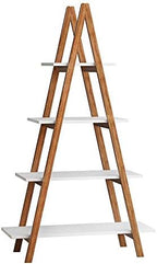 Knocbel 4-Tier Bamboo Ladder Shelf Storage Shelves Display Rack, Bookcase Plant Flower Pots Stand, 22 Lbs Capacity of Each Tier, 31.49" L x 11.73" W x 53.54" H (White and Brown) - Image 4