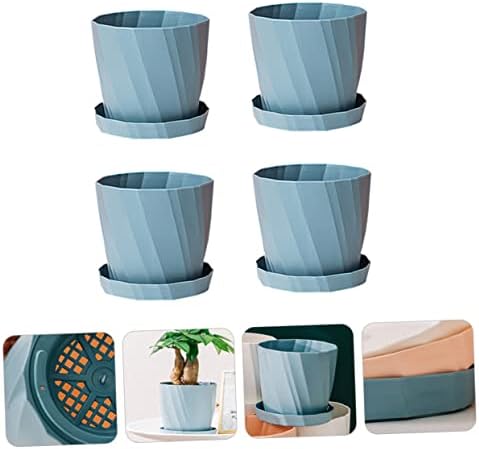 BESPORTBLE 4pcs Blue PP Succulent Planter Pot with Removable Tray for Xmas - Image 4