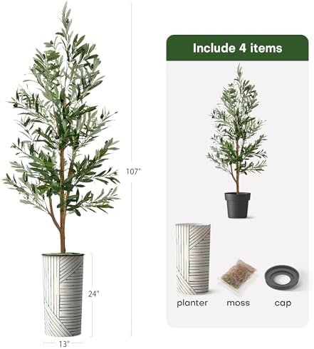Artificial Tree in Geometric Pattern Planter, Fake Olive Silk Tree for Indoor and Outdoor Home Decoration - 68" Overall Tall (Plant Pot Plus Tree) - Image 5