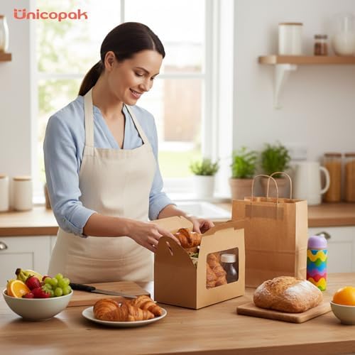 UnicoPak 30 Pack Brown Gable Bakery Boxes with Window 9x6x6, Food-grade Cardboard, Rustic Treat Boxes for Homemade Gifts, Lunch, Donuts, Bread, Large Gift Boxes with Handles for Favors - Image 5