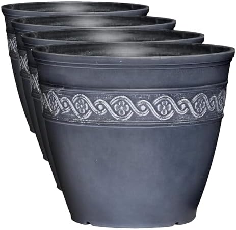 Classic Home and Garden Corinthian Resin Flower Pot Planter, Storm Blue, 8" (Pack of 4) by Classic+Home+%26+Garden