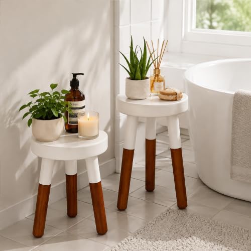 LitaEther Modern Wood Plant Stand set of 2, Accent Table, Bath Stool, Milking Stool set 9" D x 9" W x 12" H & 9" D x 9" W x 16" H for Living Room Bedroom - Image 4