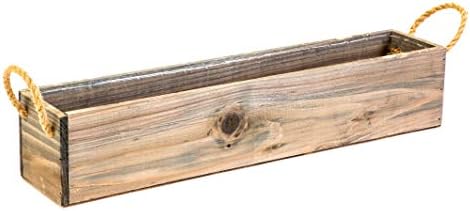 20" Rectangular Rustic Wood Planter with Handle and Plastic Liner l Rustic Barn Wood l Country Style, Home and Wedding Decorations, Garden Ornaments (20x4 w Handle Set of 2, Natural) - Image 2