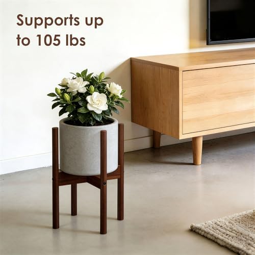 ALIGADO 2 Pack Bamboo Plant Stands Indoor, for Up to 10 Inch Pots, Built to Fit Corners, Sturdy & Stable Design, Walnut Finish - Image 4