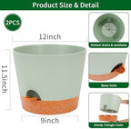 GARDIFE 12 inch Plant Pots, planters, Self Watering Pots, 2 Pack Large Plastic Flower pots with Deep Reservior and High Drainage Holes for Indoor Outdoor Plants and Flowers, Green - Image 2