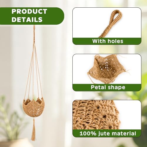 VZZNN 6 Pack Hand-Woven Macrame Plant Hanger - Hanging Plant Holder with 12 Hooks for Indoor Green Plant Hanging and Bohemian Style Home Decor (Brown) - Image 6
