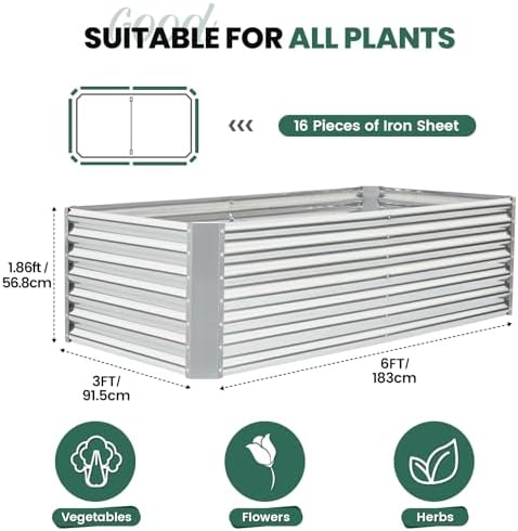 G GOOD GAIN 6x3x2 ft Galvanized Raised Garden Bed Kit, Large Metal Planter Box Outdoor for Vegetables, Flowers, Herbs, 269 Gallon Capacity Deep Root Design, Silver - Image 4