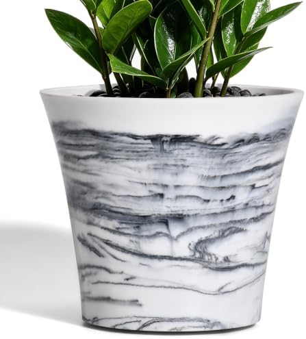 8 Inch Marble Resin Plant Pot with Drainage Hole cone Decor Flower Planter by Unknown