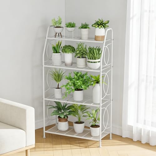 VyGrow Plant Stand, 4 Tier Plant Shelf for Indoor Outdoor, Heavy Duty Metal Tall Plant Stands Holder Rack for Living Room Balcony and Garden, White - Image 2