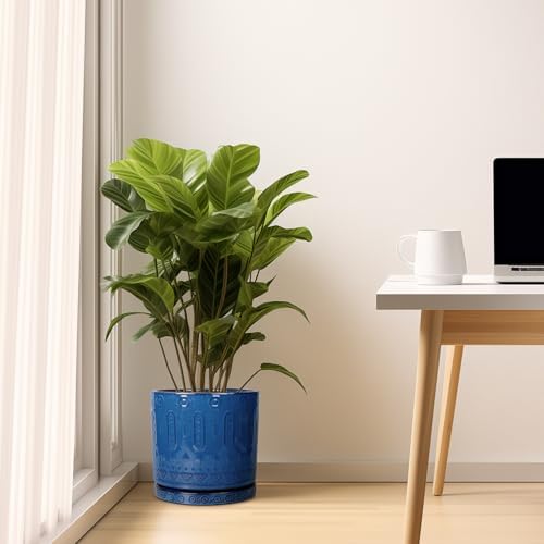 Eightpot 10 Inch Plant Pot - Ceramic Planter Outdoor Plant Pot Indoor with Drainage Holes and Saucer Large Flower Pot Round Decorative Planter for Garden Patio Decor Blue - Image 6