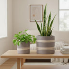 Nihow Modern Ceramic Plant Pot - 5 + 7 Inch Flower Pot for All Indoor Plants - Sturdy Planter Pots with Drainage Hole & Rubber Plugs - Semi-Matte Gray & Nature - Plants Not Included - Image 5