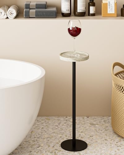 Round Drink Table, Small Pedestal Side Table, White Marble - Image 2