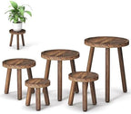5-Pack Wood Plant Stands Indoor, Single Plant Stand for 6-12 Inch Pots, Mid-Century Modern Plant Stool, Tall Plant Stand for Large Plants for Living Room, Balcony, Office (Dark Brown) by Unknown