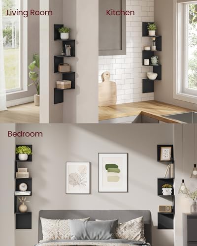 VASAGLE Set of 2 Corner Shelves Wall Mount, 4-Tier Floating Bookshelves - Image 4