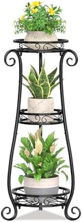 KMOTASUO 3 Tier Metal Plant Stand Tall for Indoor Outdoor Corner, Black by KMOTASUO
